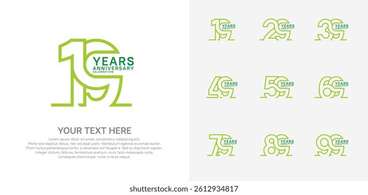 Anniversary logo set vector design, green color for celebration event
