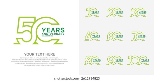 Anniversary logo set vector design, green color for celebration event