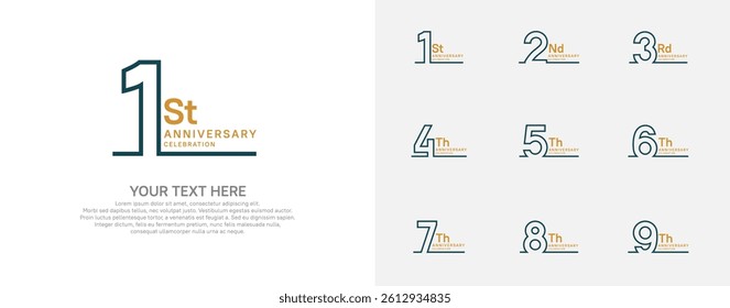 Anniversary logo set vector design, green and brown color for celebration event