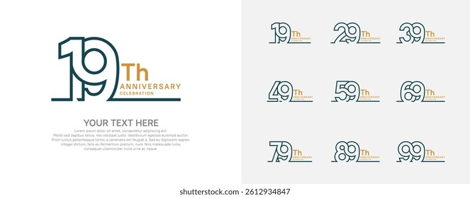 Anniversary logo set vector design, green and brown color for celebration event
