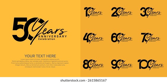 Anniversary logo set vector design, black color for celebration event