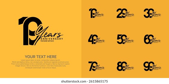 Anniversary logo set vector design, black color for celebration event