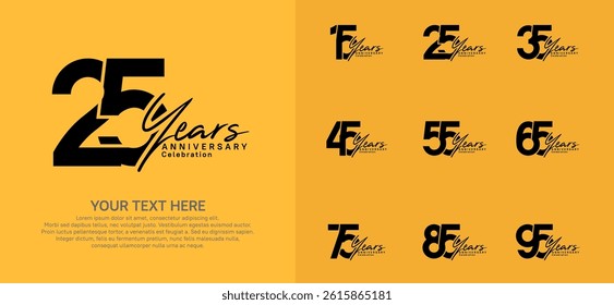 Anniversary logo set vector design, black color for celebration event