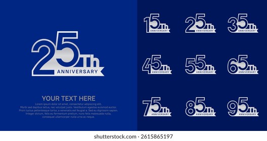 Anniversary logo set vector design, silver color for celebration event