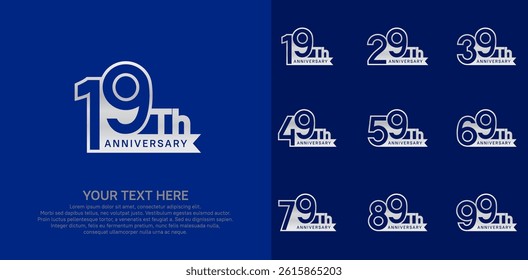 Anniversary logo set vector design, silver color for celebration event