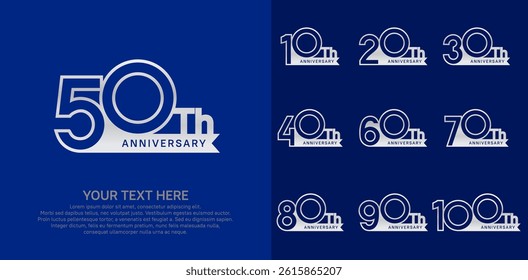 Anniversary logo set vector design, silver color for celebration event