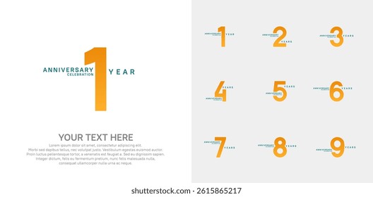 Anniversary logo set vector design, orange color for celebration event