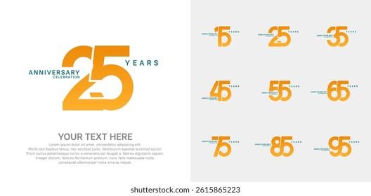Anniversary logo set vector design, orange color for celebration event
