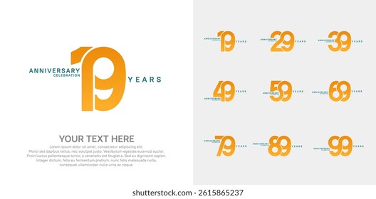 Anniversary logo set vector design, orange color for celebration event