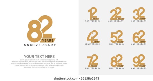 Anniversary logo set vector design, brown color for celebration event 