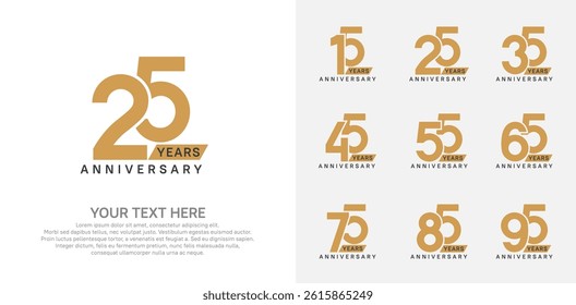 Anniversary logo set vector design, brown color for celebration event 