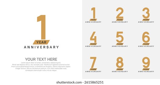 Anniversary logo set vector design, brown color for celebration event 