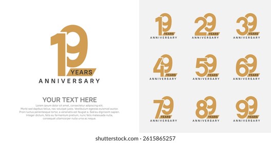 Anniversary logo set vector design, brown color for celebration event 