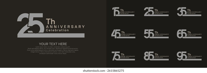 Anniversary logo set vector design, gray and brown color for celebration event