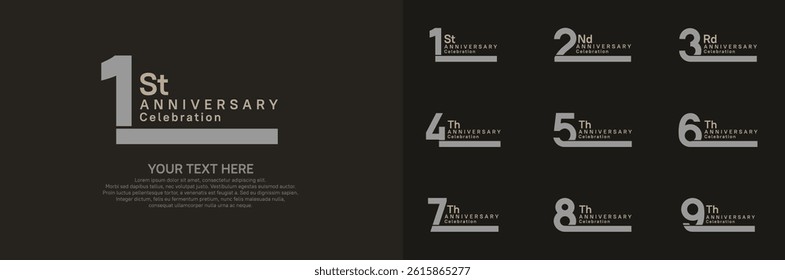 Anniversary logo set vector design, gray and brown color for celebration event