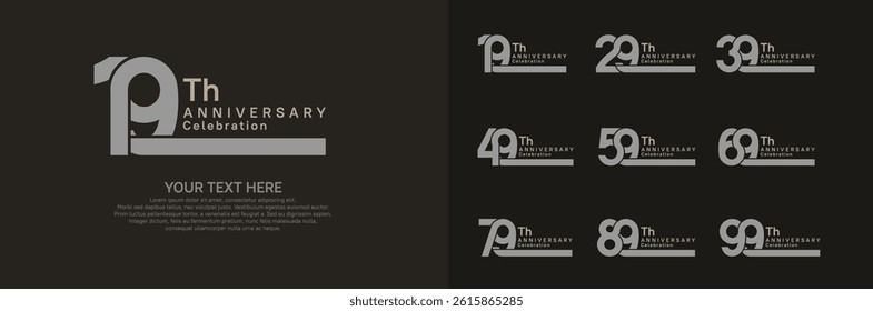 Anniversary logo set vector design, gray and brown color for celebration event