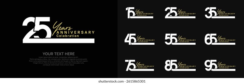 Anniversary logo set vector design, white and yellow color for celebration event 