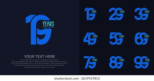 Anniversary logo set vector design, blue color for celebration event