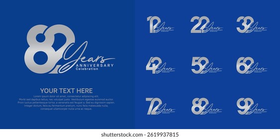 Anniversary logo set vector design, silver color for celebration event