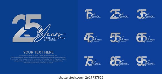 Anniversary logo set vector design, silver color for celebration event