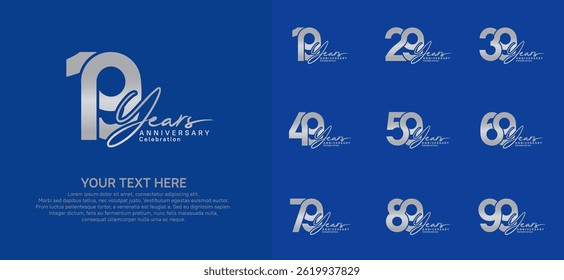 Anniversary logo set vector design, silver color for celebration event
