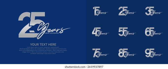 Anniversary logo set vector design, silver color for celebration event