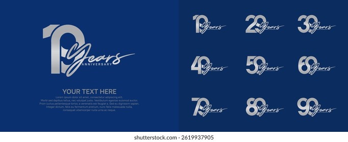 Anniversary logo set vector design, silver color for celebration event