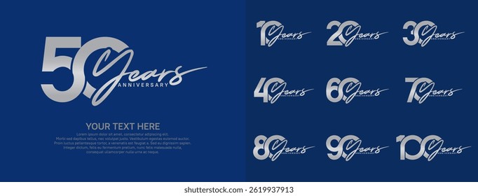 Anniversary logo set vector design, silver color for celebration event