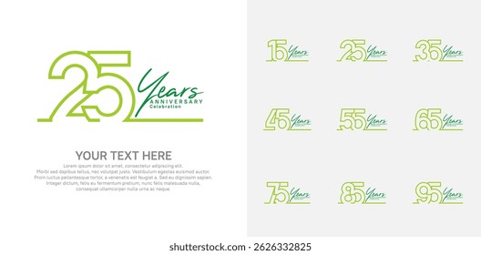 Anniversary logo set vector design, green color for celebration event