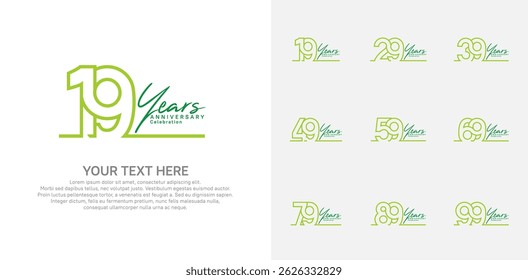 Anniversary logo set vector design, green color for celebration event