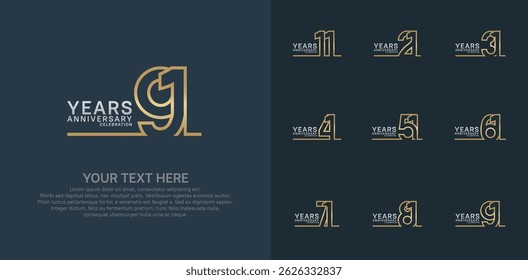 Logotipo de aniversário definir design vetorial, cor de ouro e prata para evento de celebração
