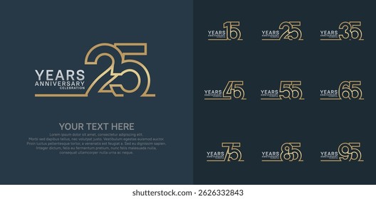 Anniversary logo set vector design, gold and silver color for celebration event