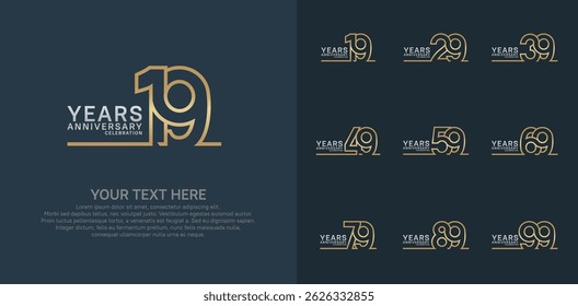Anniversary logo set vector design, gold and silver color for celebration event