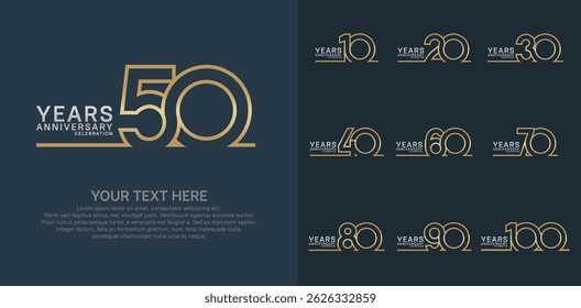 Jubiläums-Logo-Set, Vektordesign, Gold- und Silberfarbe für Feierlichkeiten