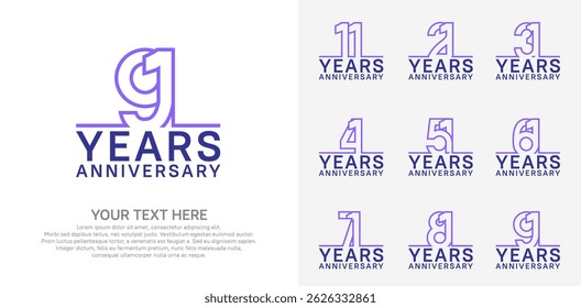 Anniversary logo set vector design, blue and purple color for celebration event