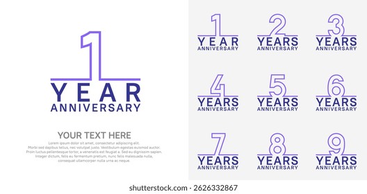 Diseño de Vector del logotipo del aniversario, color azul y púrpura para el acontecimiento de la celebración
