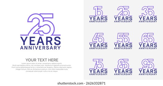 Anniversary logo set vector design, blue and purple color for celebration event