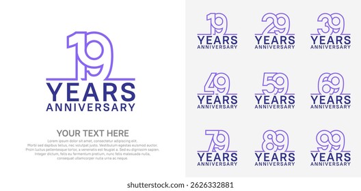 Anniversary logo set vector design, blue and purple color for celebration event