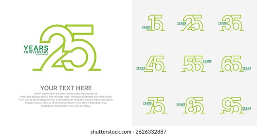 Anniversary logo set vector design, green color for celebration event