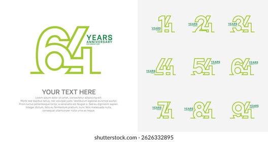 Anniversary logo set vector design, green color for celebration event