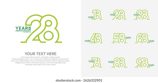 Anniversary logo set vector design, green color for celebration event
