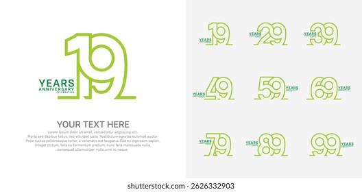 Anniversary logo set vector design, green color for celebration event