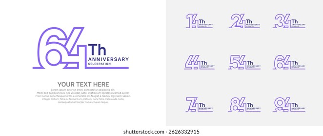 Logotipo de aniversário definir design de vetor, cor roxa para evento de celebração