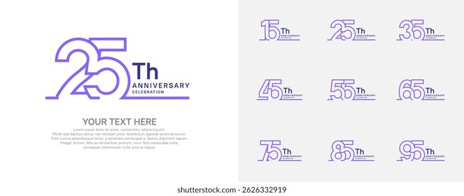 Anniversary logo set vector design, purple color for celebration event