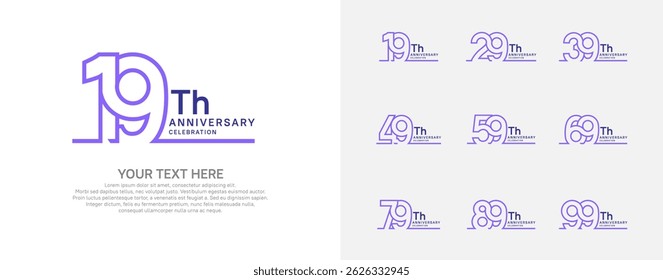 Anniversary logo set vector design, purple color for celebration event