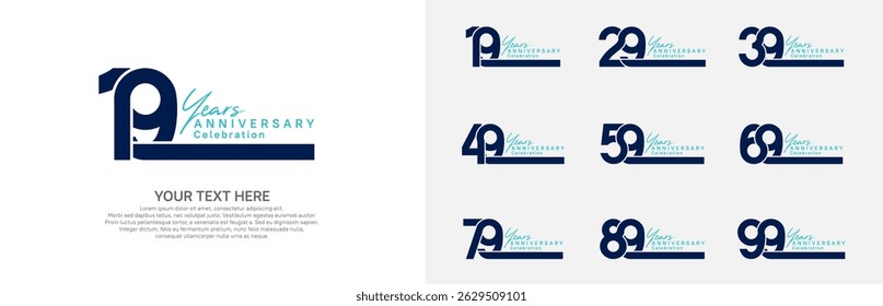 Anniversary logo set vector design, blue color for celebration event 