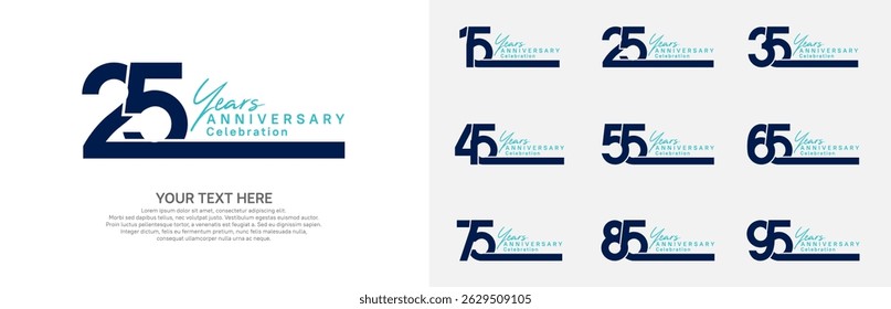 Anniversary logo set vector design, blue color for celebration event 