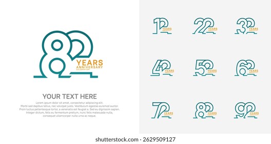 Anniversary logo set vector design, blue and orange color for celebration event