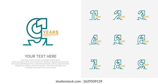 Logotipo de aniversário definir design vetorial, cor azul e laranja para evento de celebração