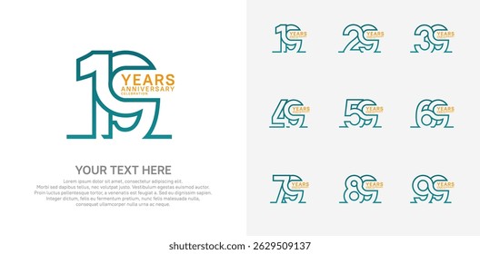 Anniversary logo set vector design, blue and orange color for celebration event
